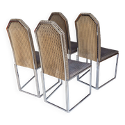 4 chaises traineau en chrome et velours