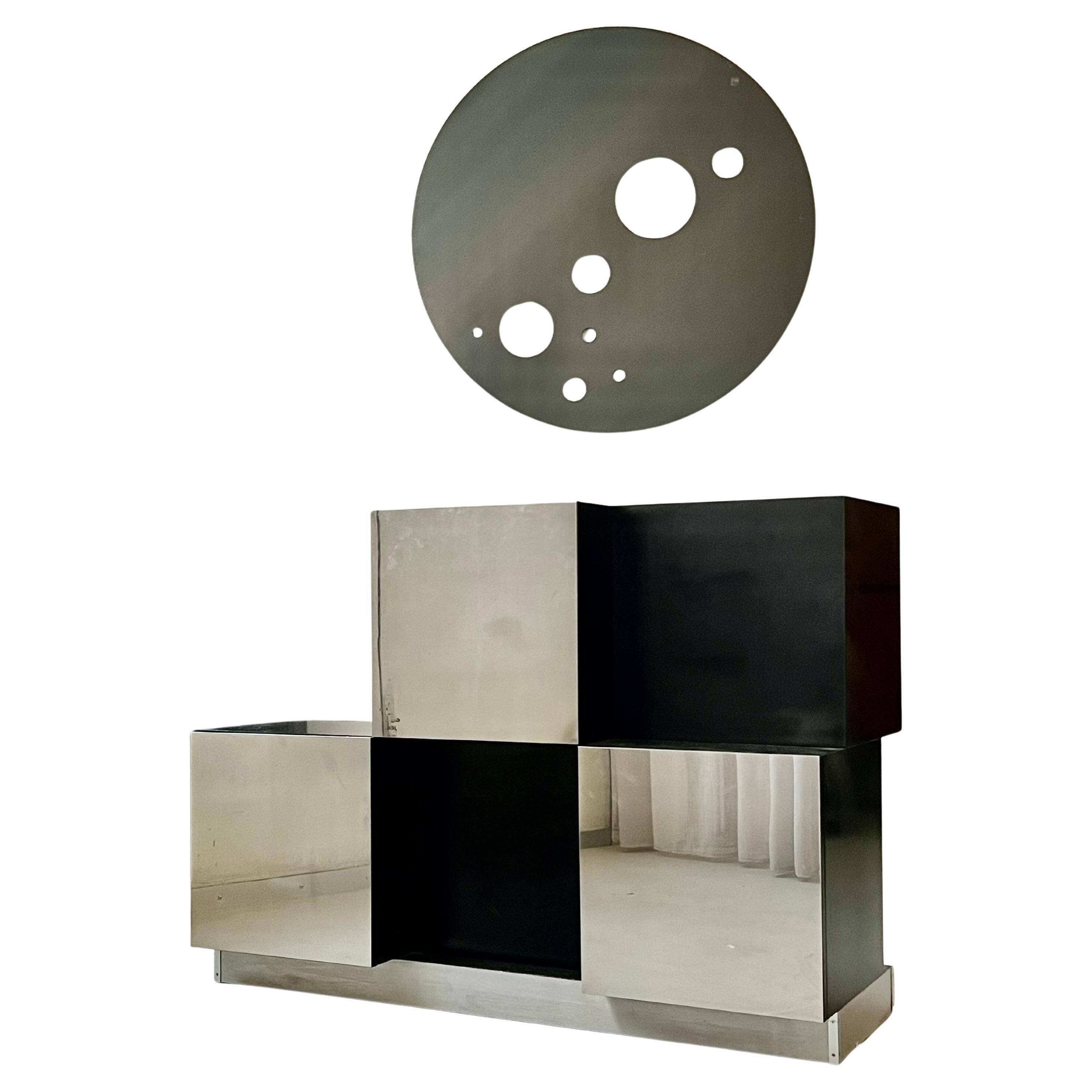 Cubes rétro des années 1970, bar et cabinet de rangement en noir et acier par Roberto Monsani