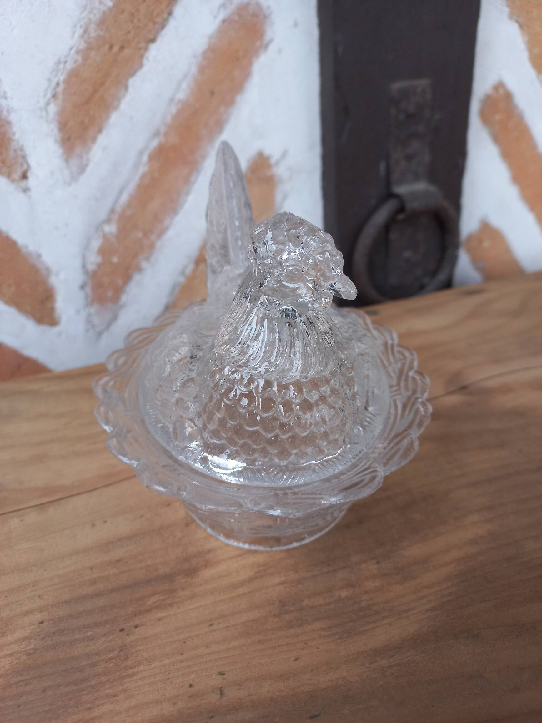 Bonbonnière sucrier poule verre 1920