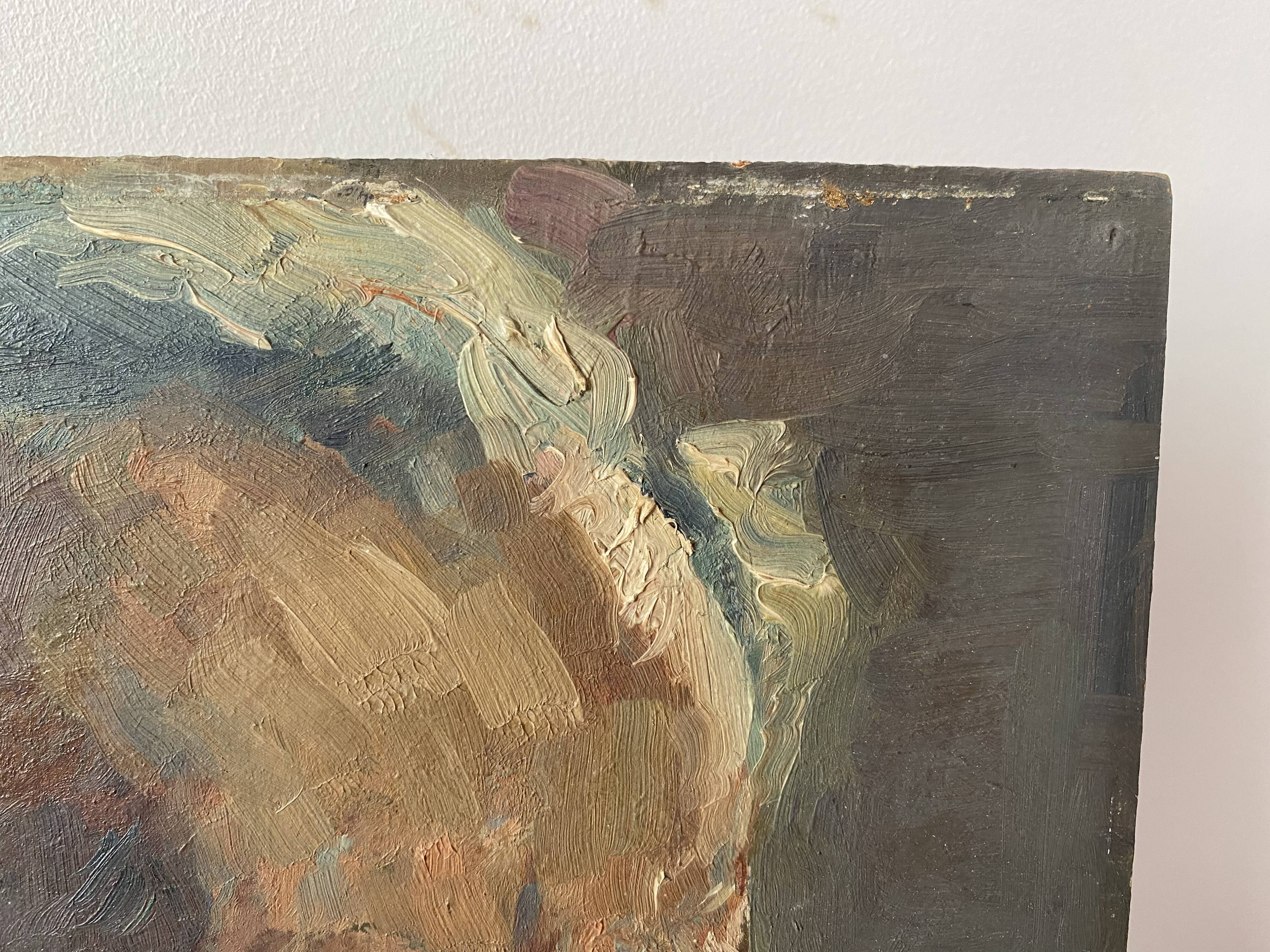 Huile sur carton d’un homme XXème siècle