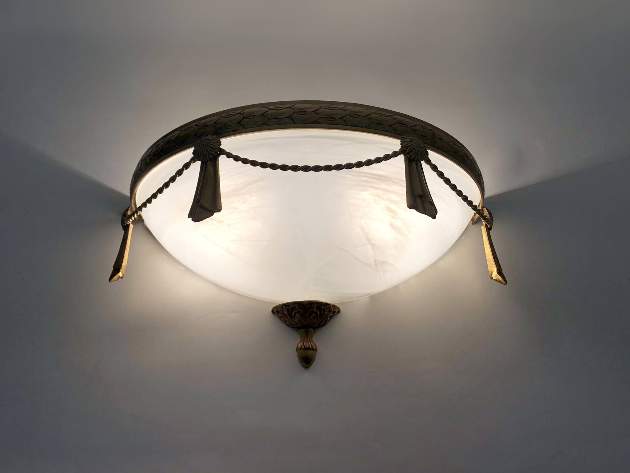 Large pair of half-moon wall lights in brass and glass maison zonca