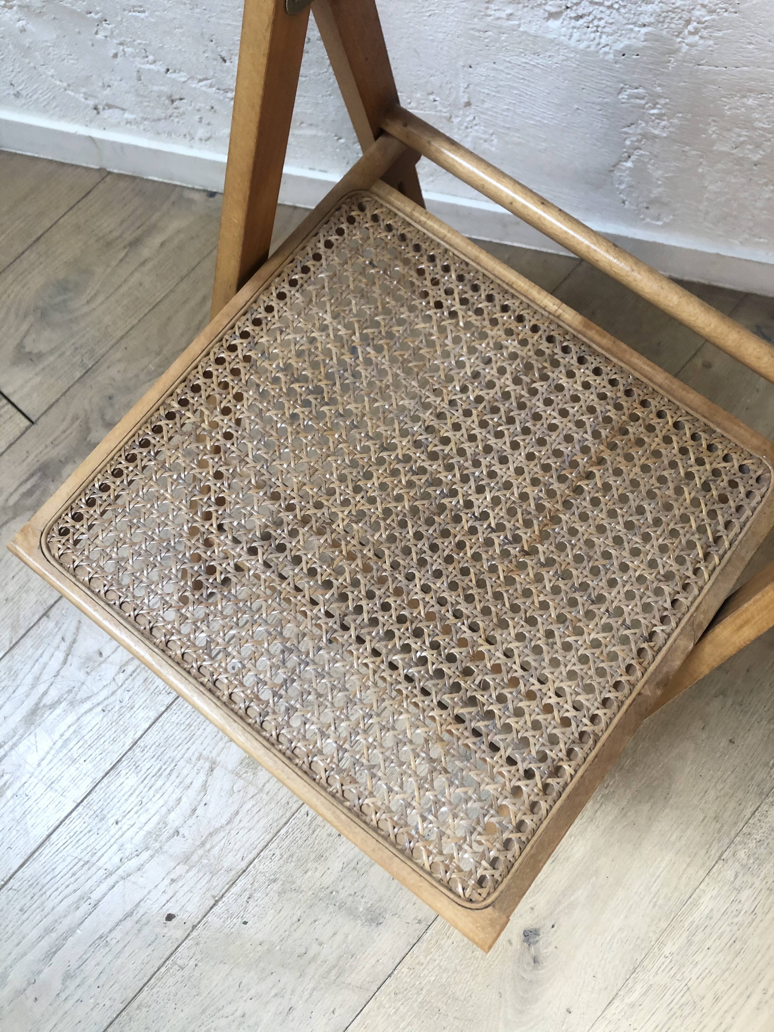 Vintage folding chair wood and caning