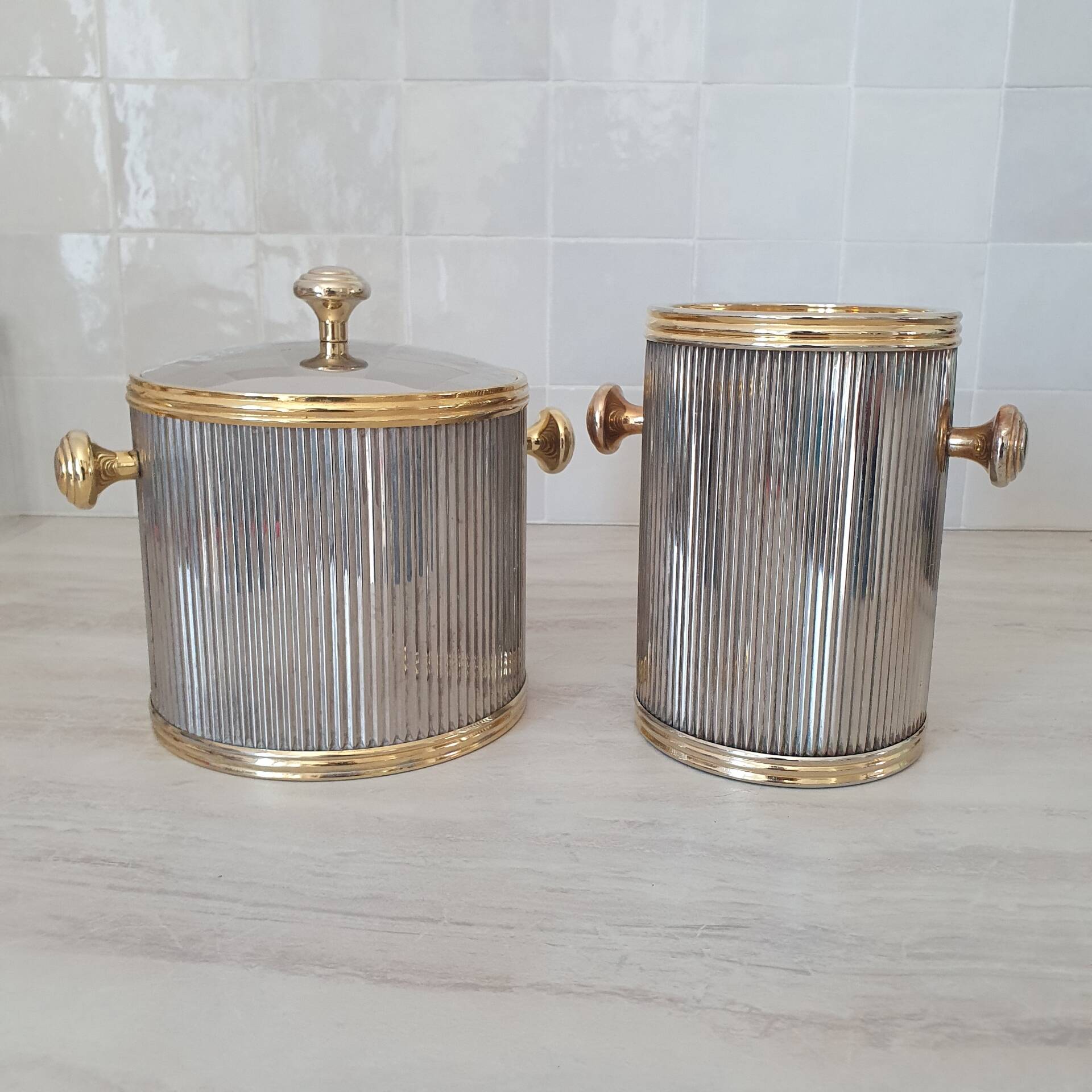 Seau à champagne et Seau à glaçons argenté et doré