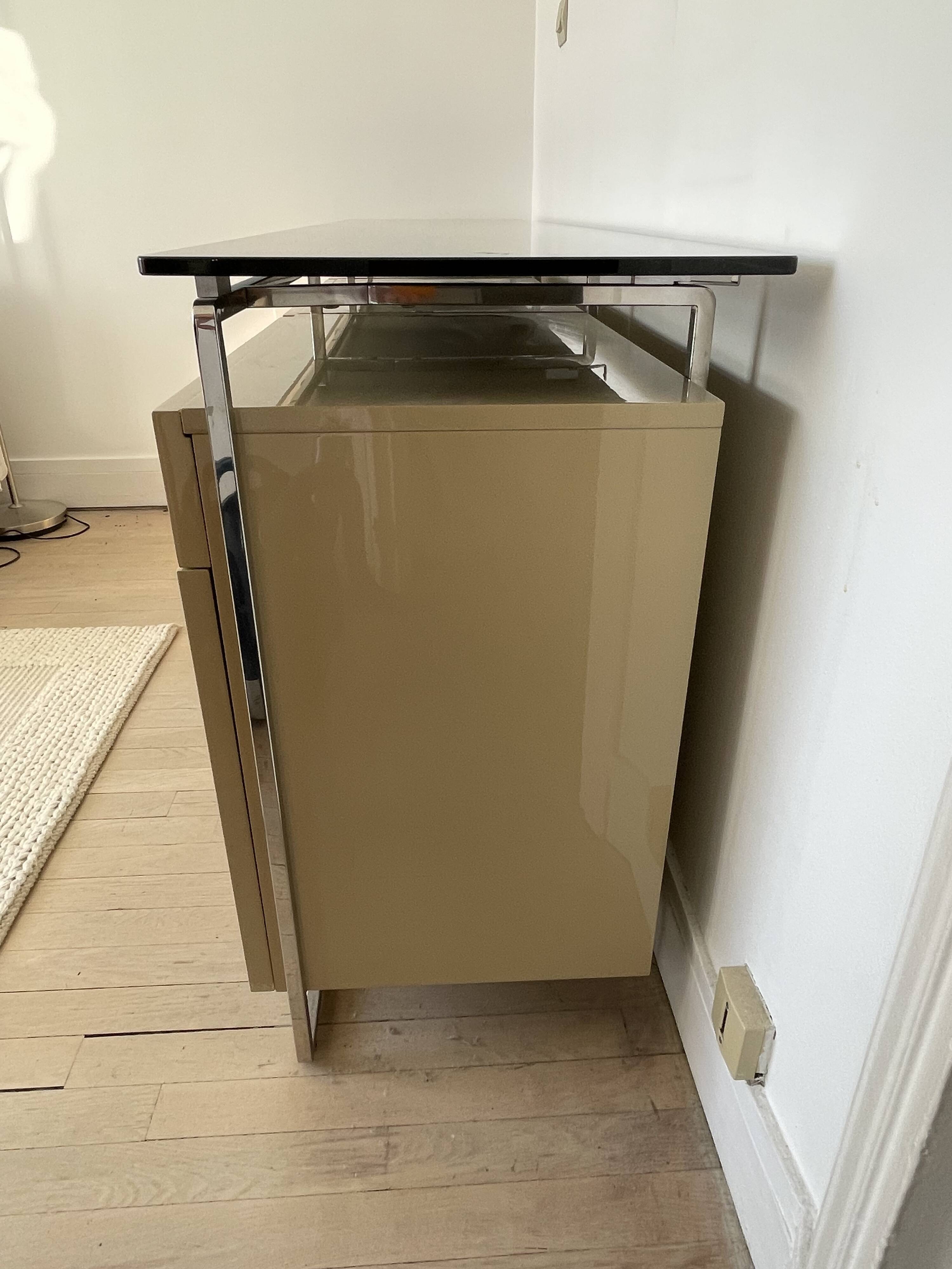 Modular enfilade design — champagne lacquer & chrome steel — 1980s-90s