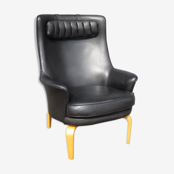 Fauteuil scandinave Pilot par Arne Norell en cuir noir