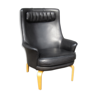 Fauteuil scandinave Pilot par Arne Norell en cuir noir