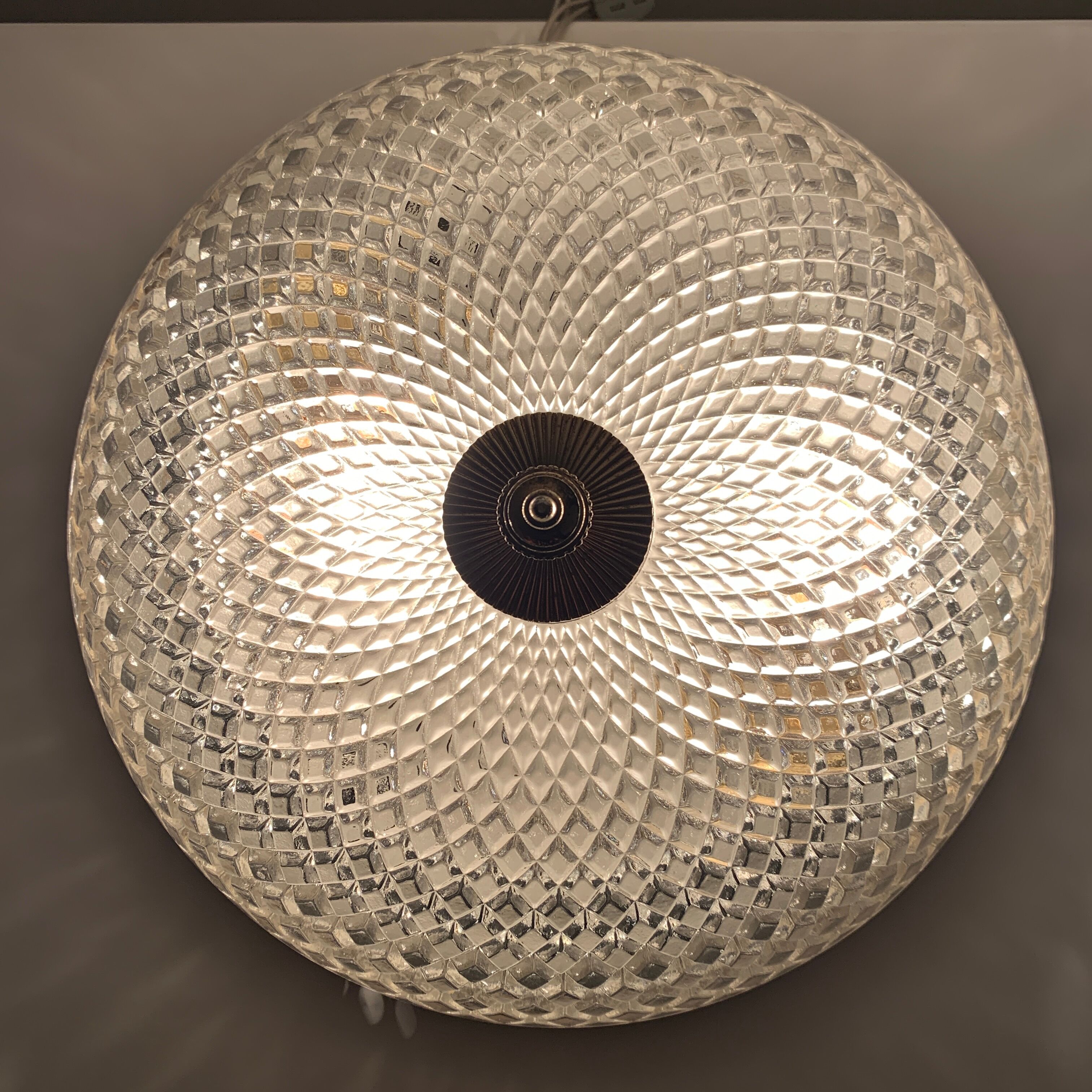 Ceiling lamp in molded glass and gilded metal