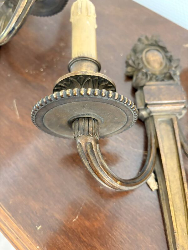 Ancien Paire Applique Bronze Doré Empire Louis XVI Feuille Acanthe 19ème