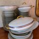 table service art deco limoges porcelain white border blue and gold 61 pieces signed