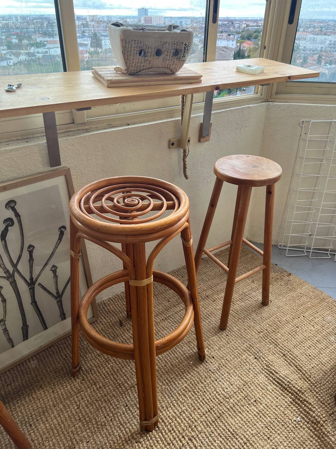 3 vintage rattan stools from the 70s