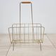 Magazine rack, gold metal, brown wood, Germany, 1970s
