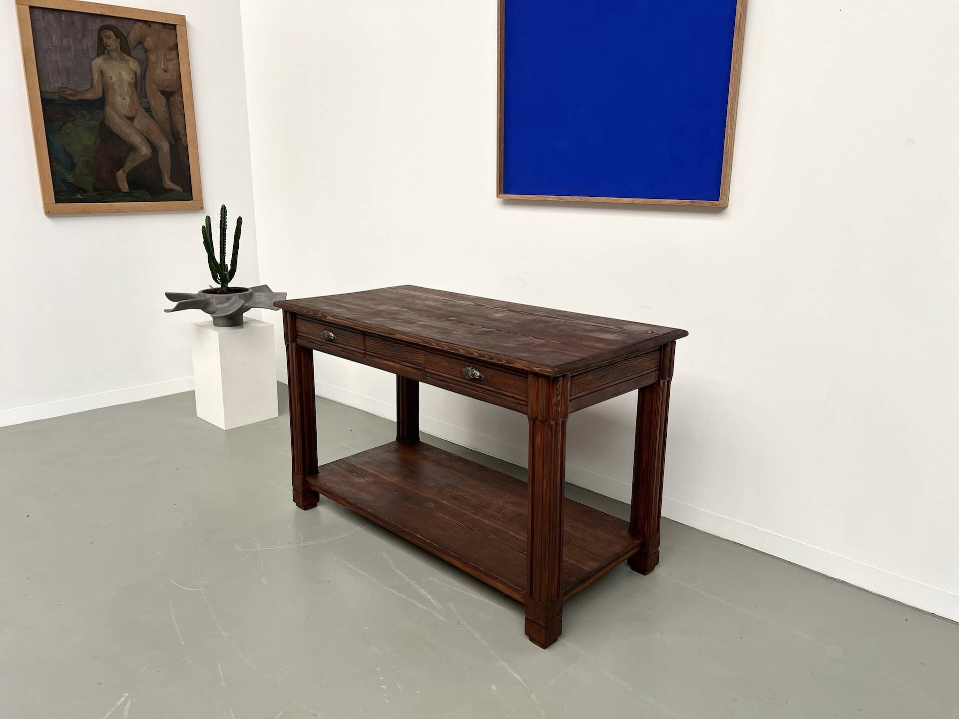 Small pine drapery table from the 1950s