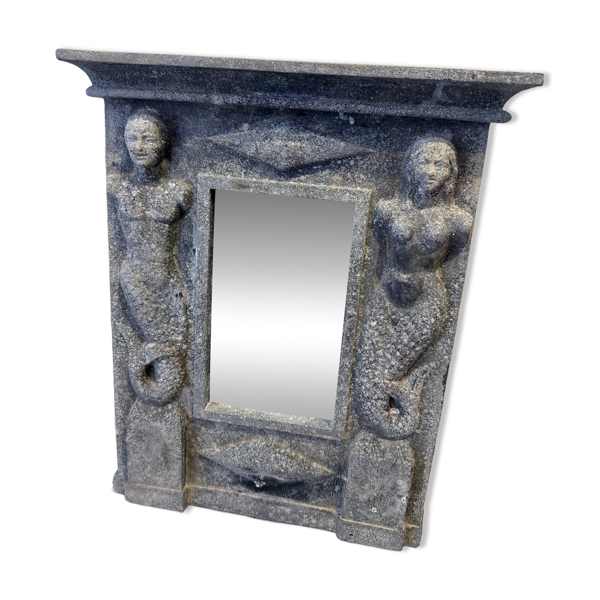 Miroir ancien en ardoise sculptée à cariatides – XIXᵉ siècle