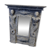Antique mirror in sculpted slate with caryatids – 19th century