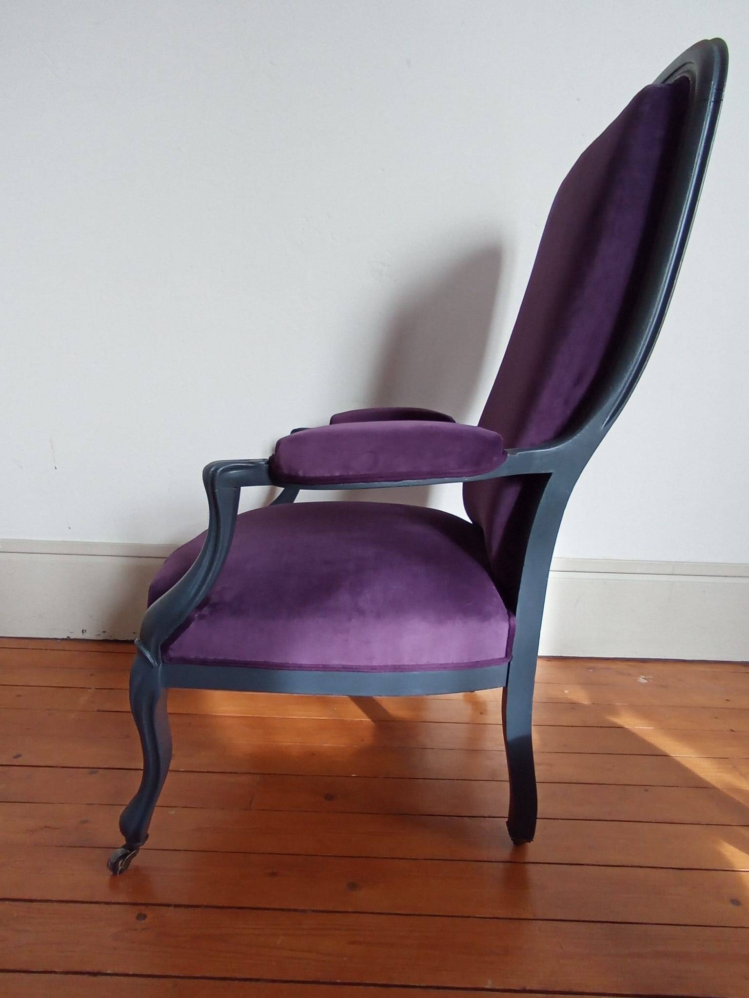 Voltaire armchair from the 19th century, purple velvet