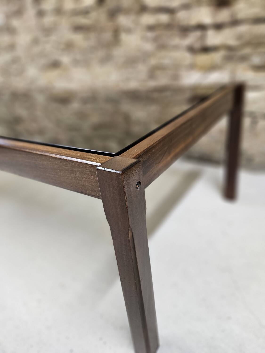 Teak coffee table with smoked glass 1970"