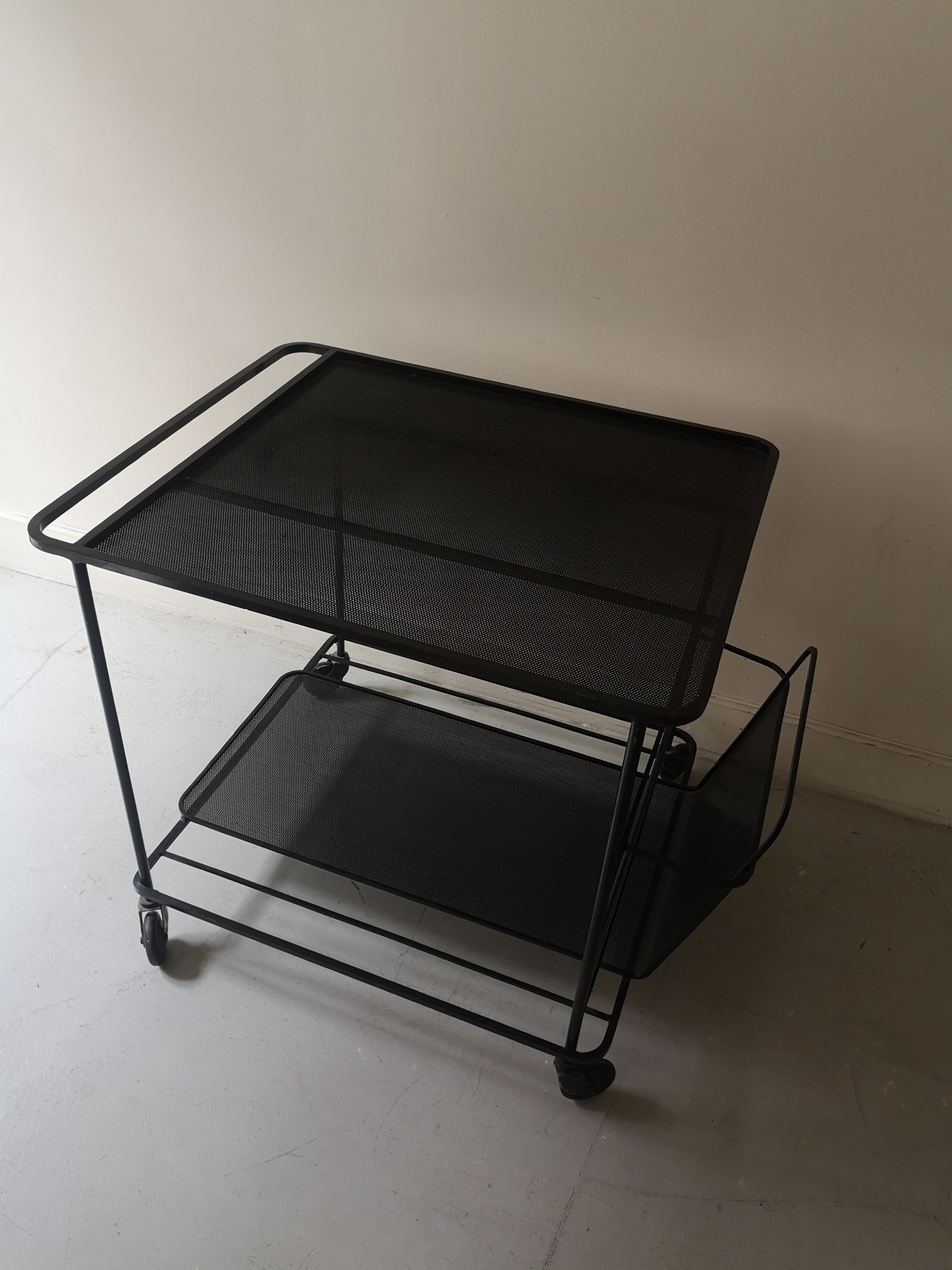 Perforated black metal trolley service, Matégot 1950 design