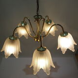 Five-branched luster /brass/tulips/vintage