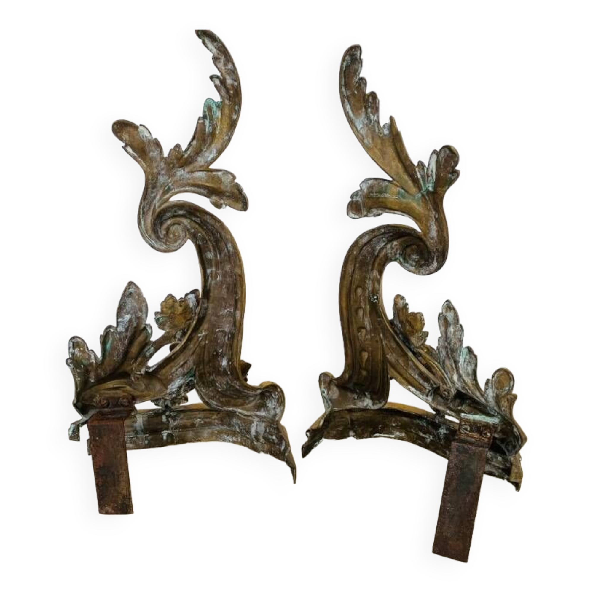 Chenets Anciens En Acier – 52 X 24 Cm, Hauteur 57,5 Cm – Accessoires Cheminée