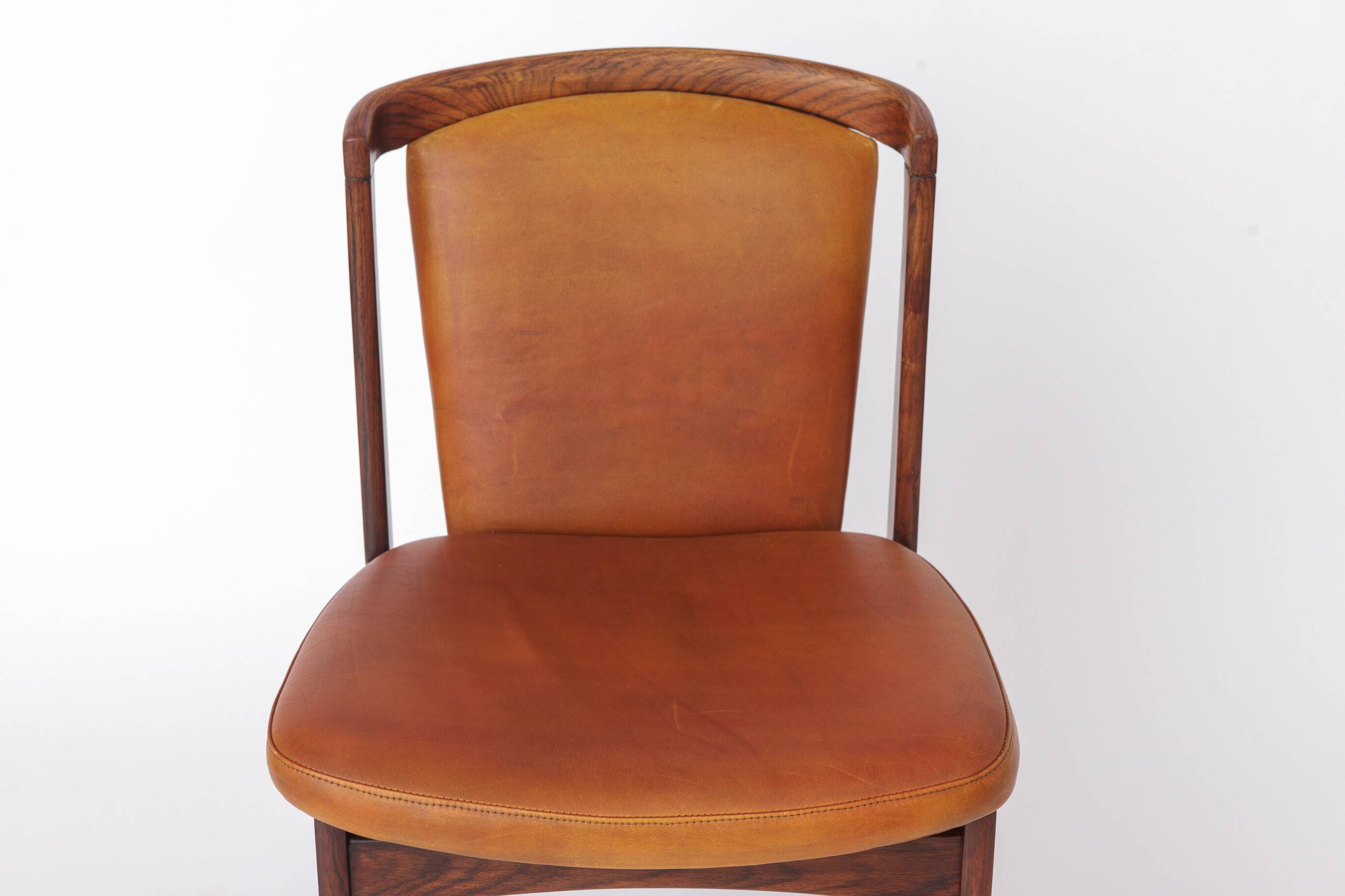 Set of 4 Erik Buch Rosewood Dining Chairs Cognac Leather Danish Mid Century