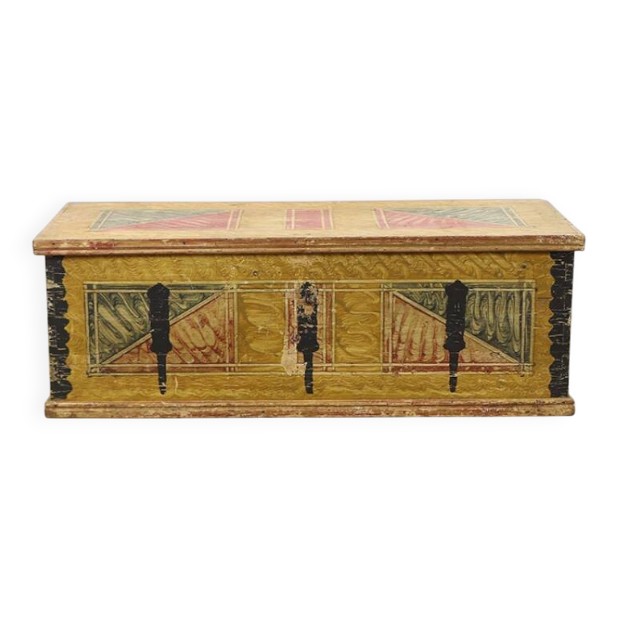 Antique painted folk art wedding chest