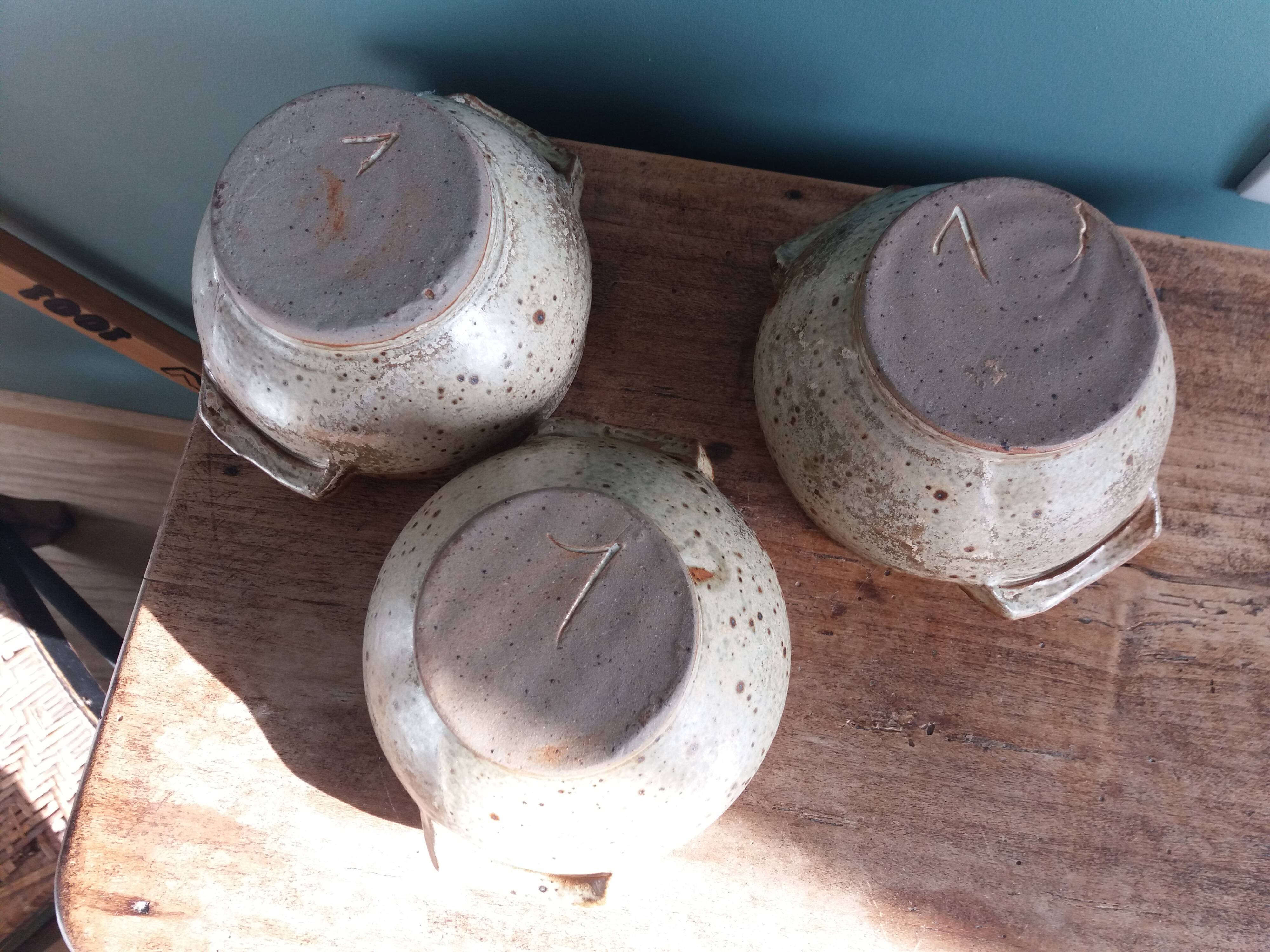 Soup bowls and cups in Puisaye stoneware by Jean-Pierre Prud'homme