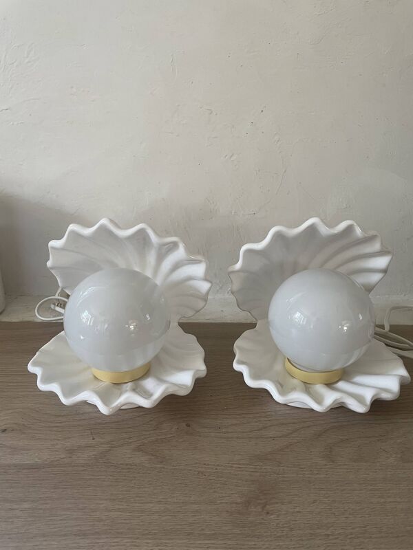 Lampe  coquillage céramique et opaline 70´s