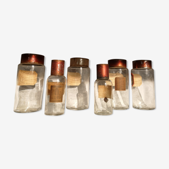 Set de 6 pots a pharmacie anciens en verre