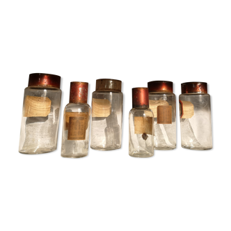 Set de 6 pots a pharmacie anciens en verre