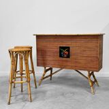 Bamboo bar set and 2 stools