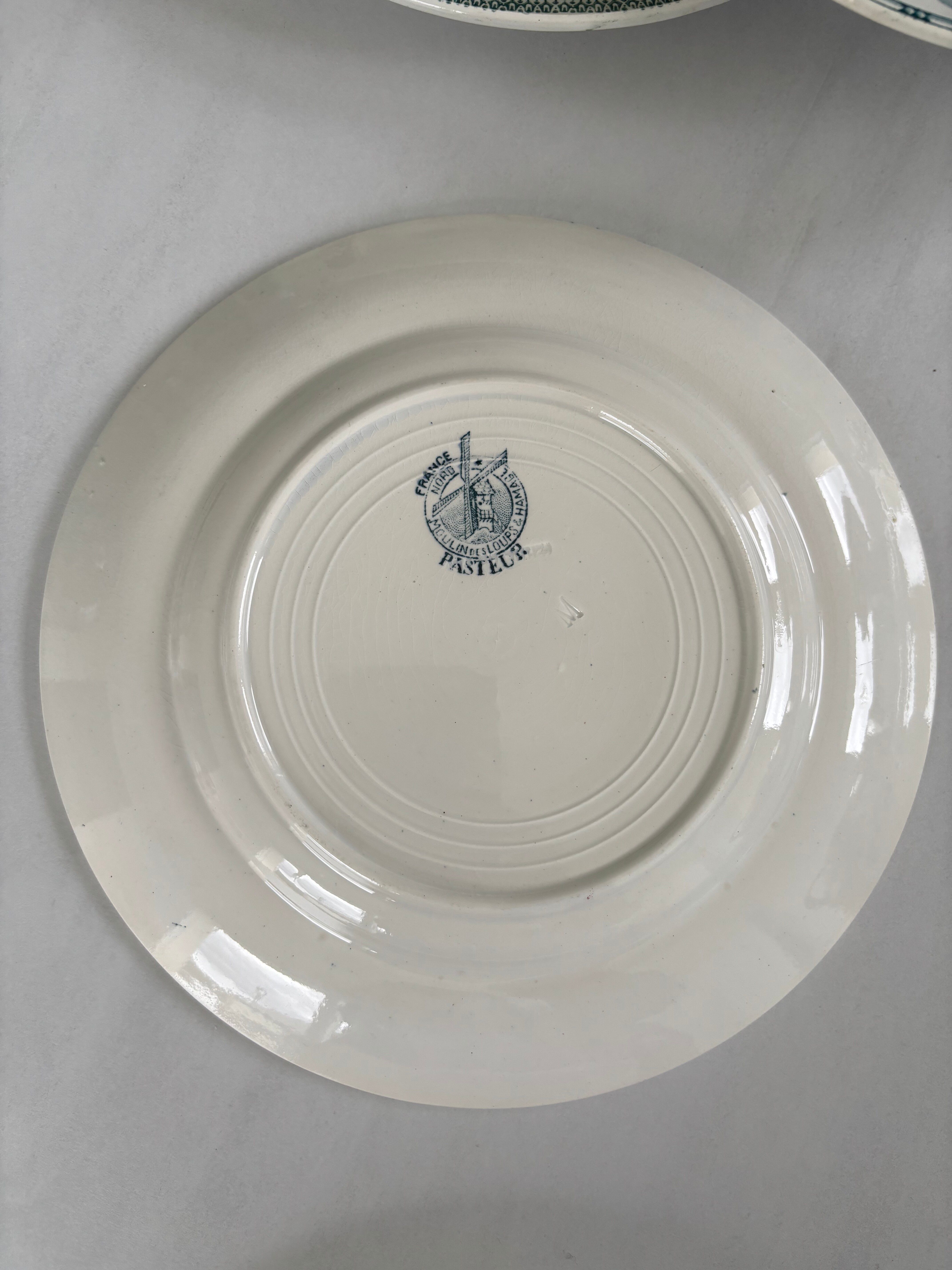 Lot of 6 blue-green ironstone plates, antique French earthenware.