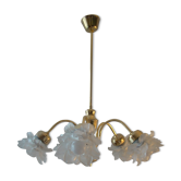 Lustre vintage avec les roses en pate de verre