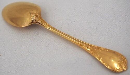 Christofle Marly gold, 10 mocha spoons, coffee, 10 cm + gold metal sugar tongs