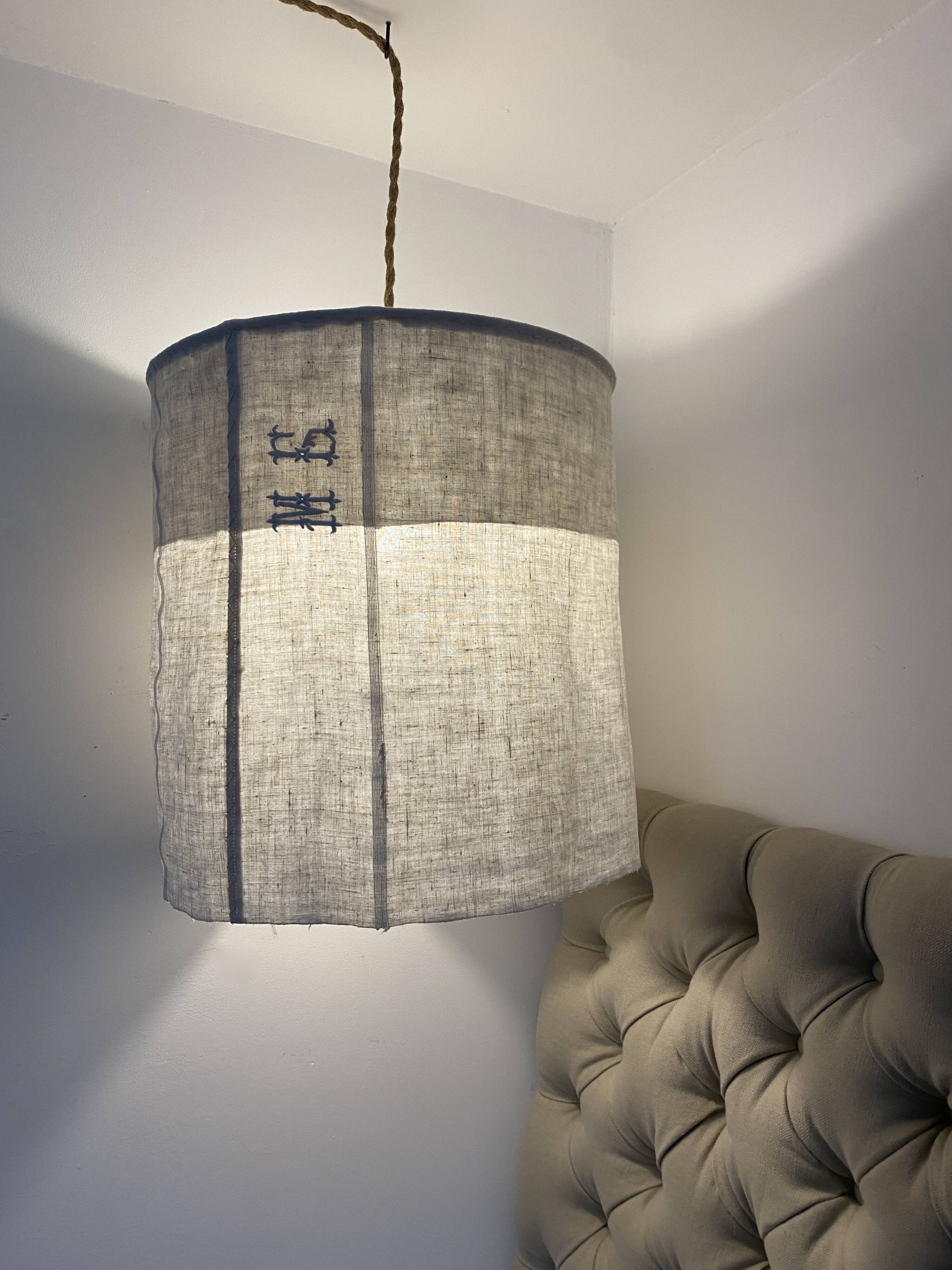 Old linen lampshade with monogram and fern by Henri Matisse