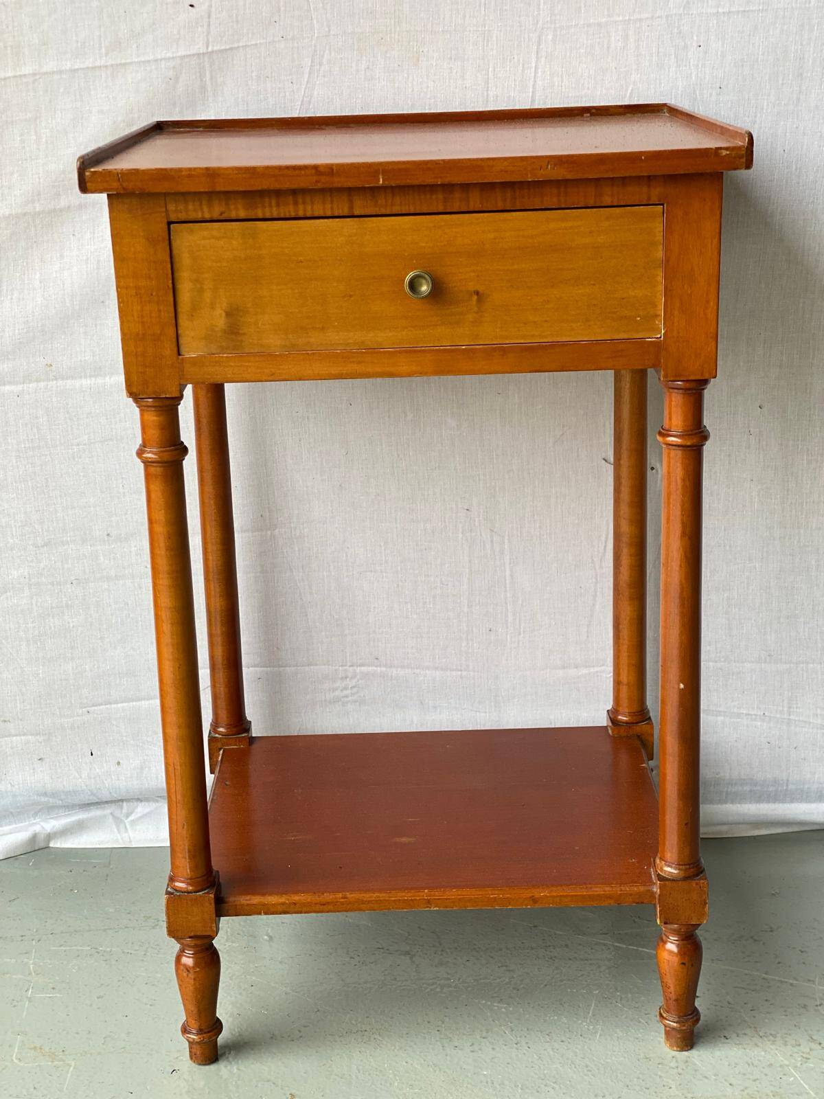 Vintage solid wood pedestal table with niche and drawer