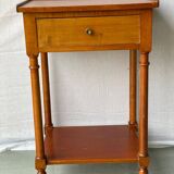 Vintage solid wood pedestal table with niche and drawer
