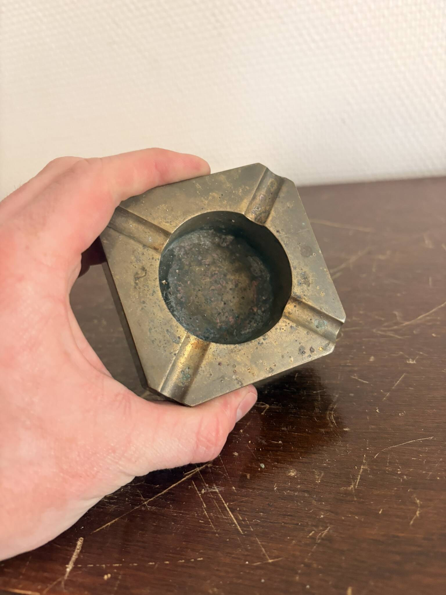 Vintage Geometric Brutalist Mid-Century Bronze Ashtray