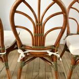 Set of 3 rattan / bamboo chairs with cushions years 1960-1970