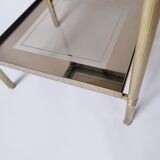 Sellette, table d'appoint en laiton et verre fumé miroir ancienne