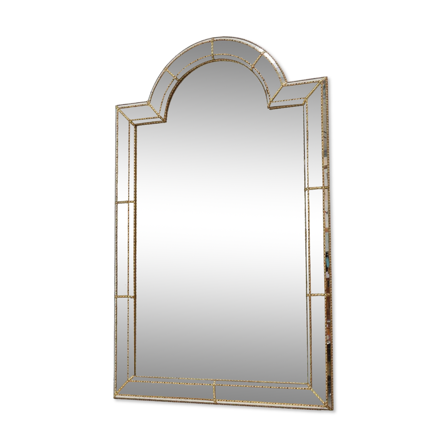 Grand miroir vénitien en mosaïque trapèze du XXe siècle avec guirlandes en laiton