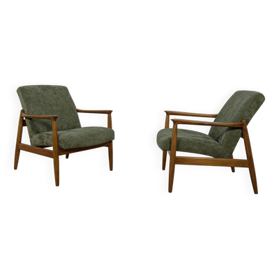 Fauteuils GFM-64 du milieu du siècle par Edmund Homa pour l'usine de meubles Gościcińskie, Pologne, lot de 2