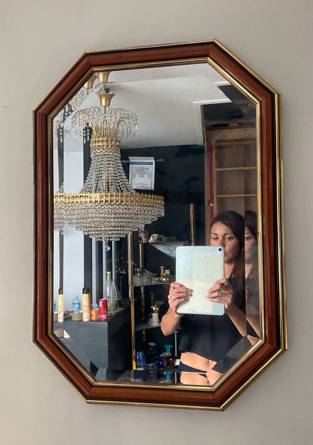 Vintage wooden mirror and beveled mirror