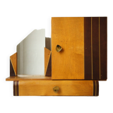 Asymmetrical art deco wall cabinet, drawer & mirror