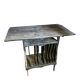 Antique writing desk, blackened wooden filing cabinet.