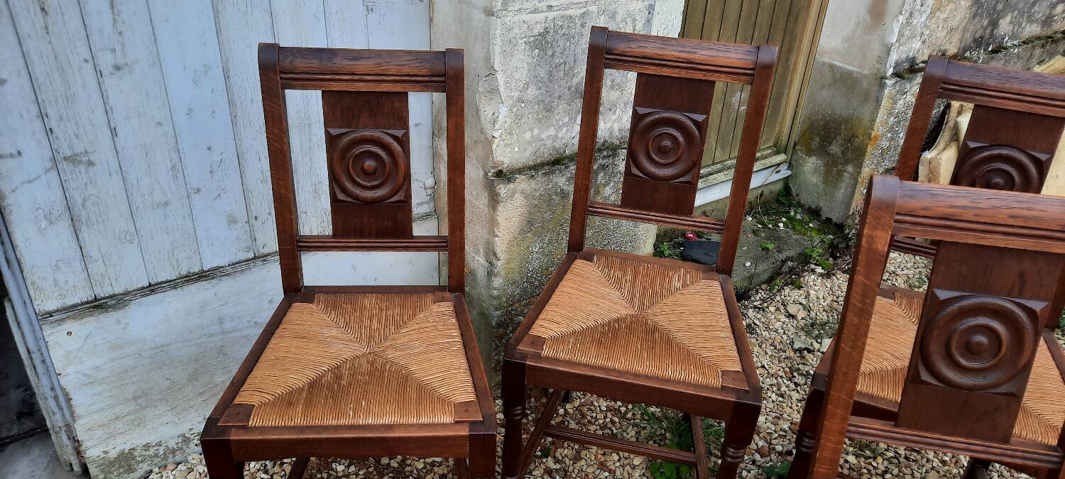 6 chairs and two brutalist armchairs