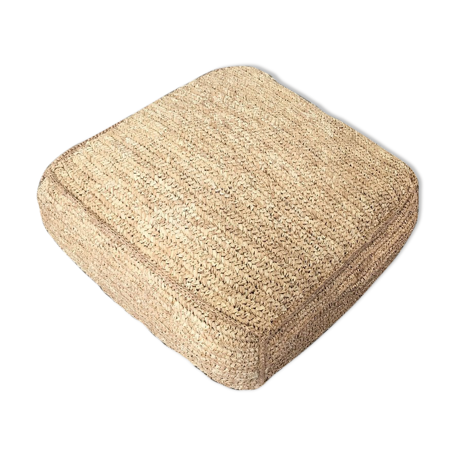Pouf square floor cushion in natural bohemian jute raffia