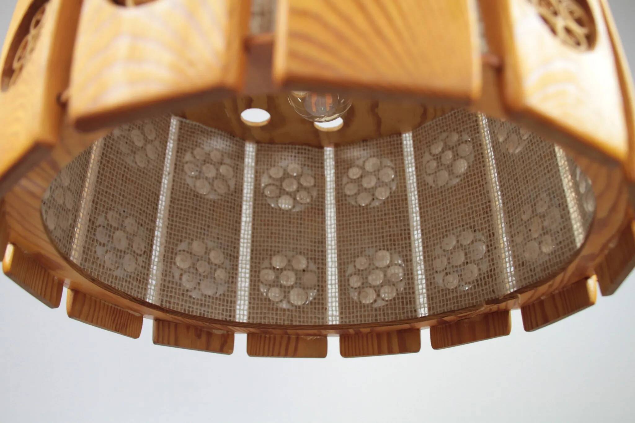 Pine Pendant Lamp with Rolled Wood Curl Rosettes – Sweden, 1970s