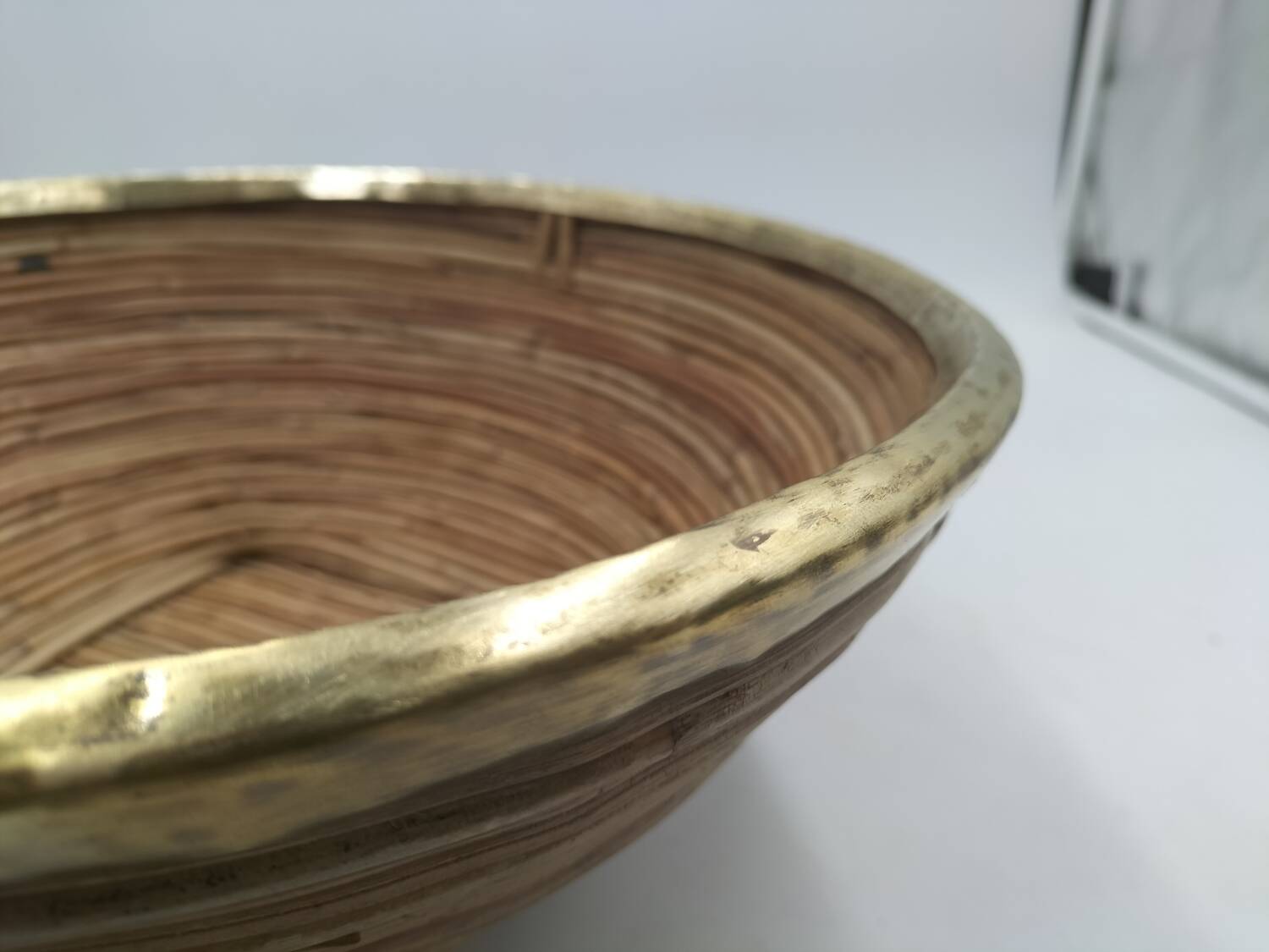 Rattan and brass basket