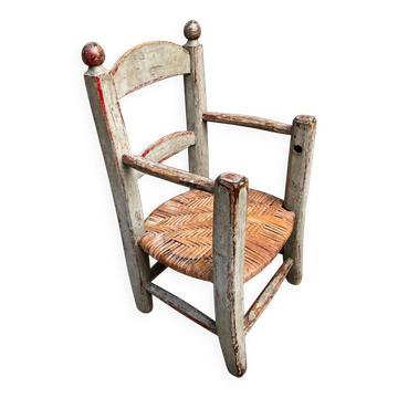 Petit fauteuil d’enfant ancien polychrome – Art populaire français