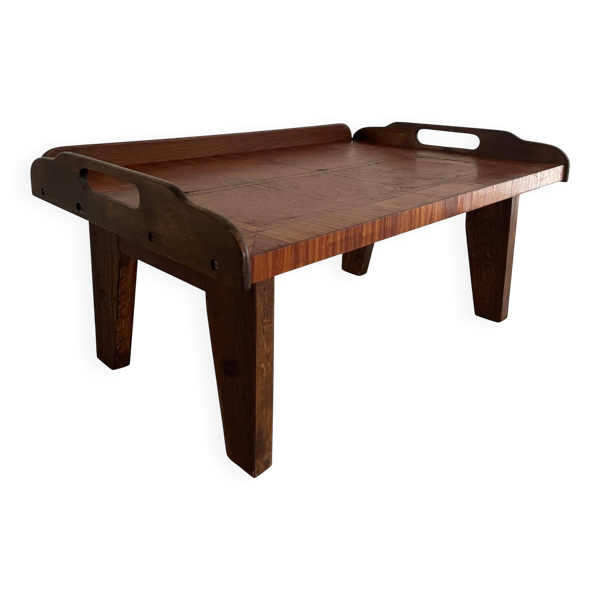 Table basse en bois avec joli motif carré Plateau de service, années 1960, Allemagne